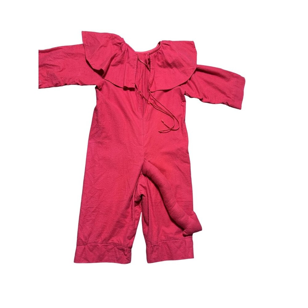 Handmade Youth Halloween Red Devil Costume Romper With Tail & Ruffled Collar M/L